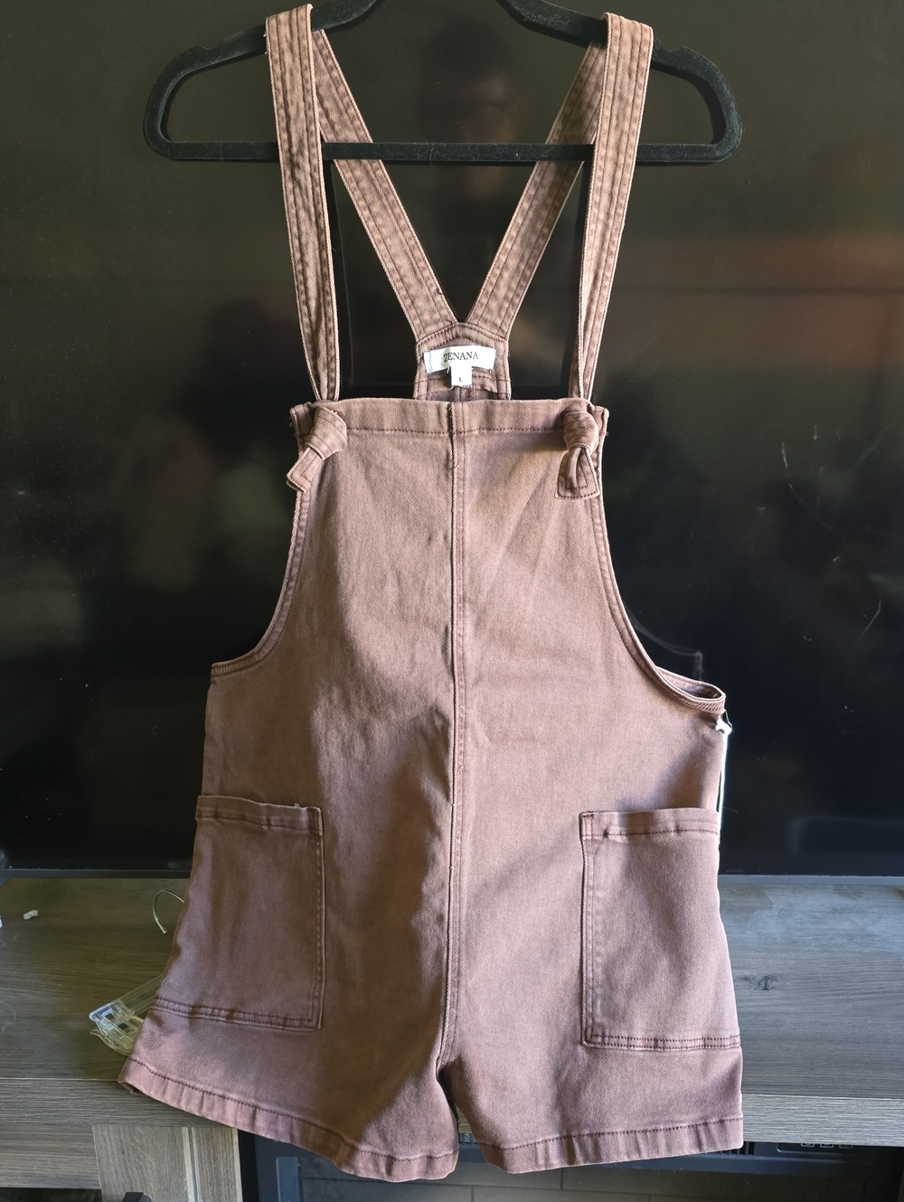 Zenana Outfitters Brown Cotton Short Overalls Romper